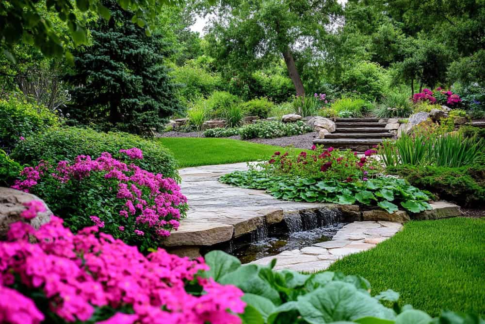 Jardin paysager avec une allée en dallage